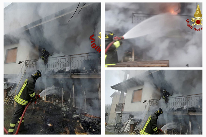 Incendio di un'abitazione di tre piani, ingenti danni