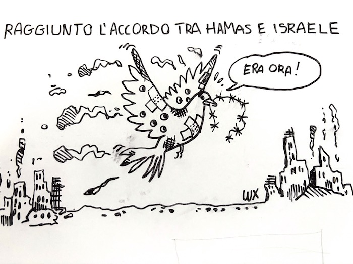 Una colomba della Pace ferita, ma ancora viva. La vignetta dell'architetto Lux