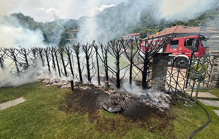 Incendio divampa in una siepe, intervento dei Vvf
