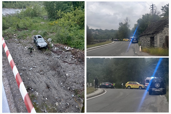 Va dritto in una curva, l'auto sfonda e finisce a bordo del fiume